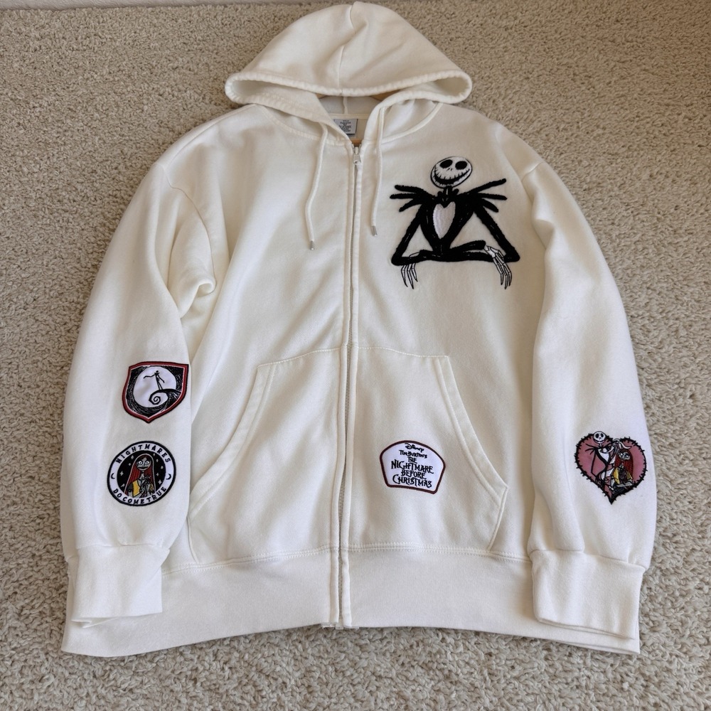 Disney Nightmare Before Christmas Jack Skellington Hoodie XXL Ivory Zip Up